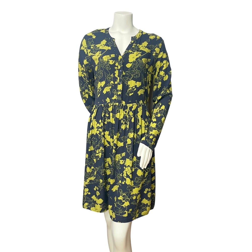 Ichi Floral Dress Long Sleeve Viscose Sz Medium Women Bold Print V-Neck Feminine